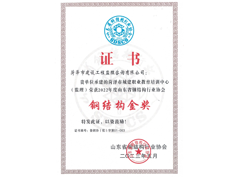 菏澤市城建置業(yè)教育培訓(xùn)中心鋼結(jié)構(gòu)金獎